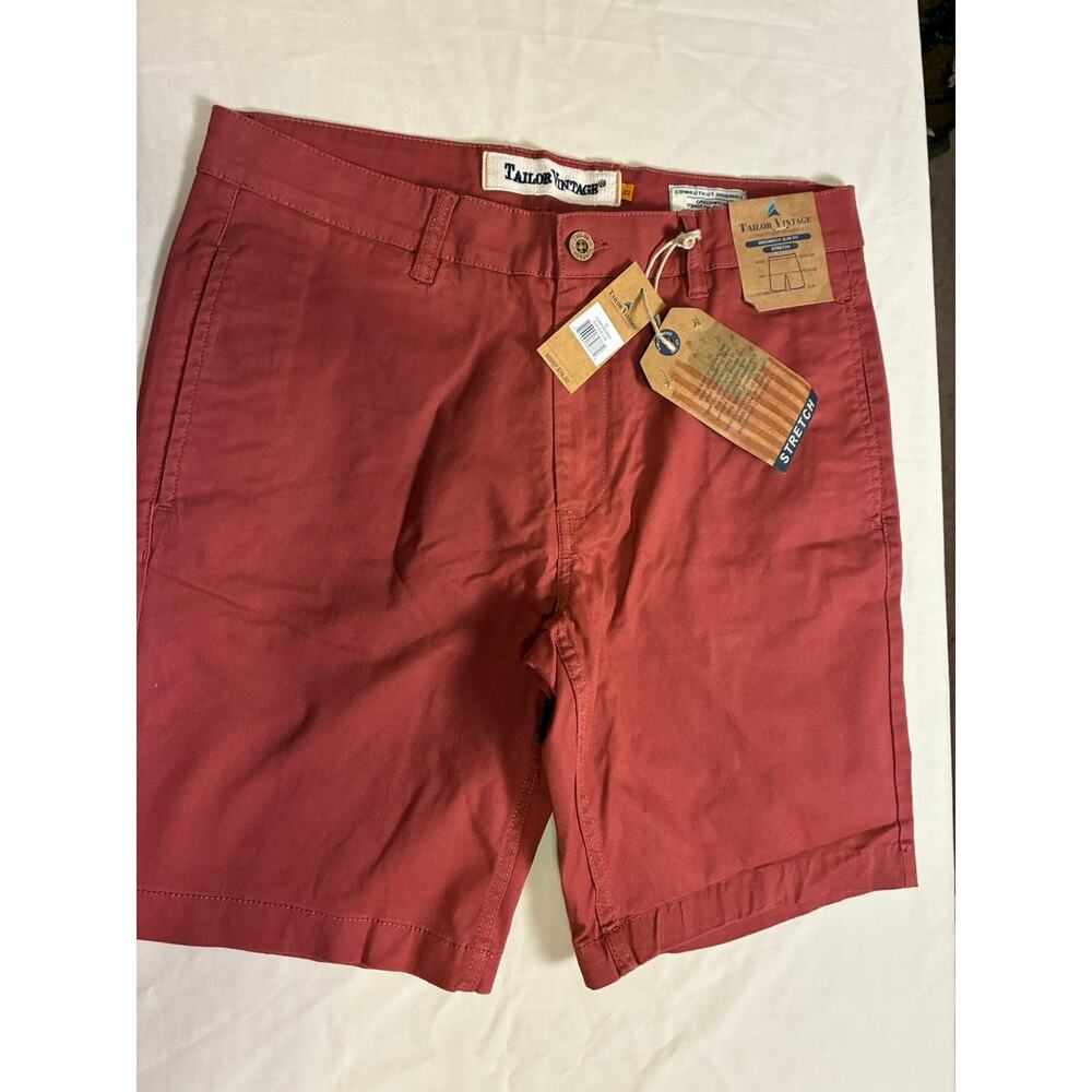 Tailor Vintage Red Stretch Chino Shorts Mens 32 Flat Front Casual NWT costal